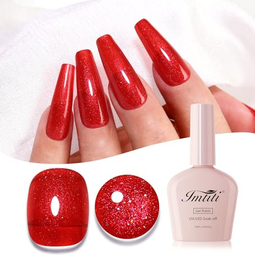 Imtiti Glitzer UV Nagellack, Weihnachten Rot Schillernder Glitter Gel Nail Polish Soak Off Led UV Diamant Schimmer Glitzer UV Gel Nagellack Starter Maniküre Gel Nagellack Kit 10ML