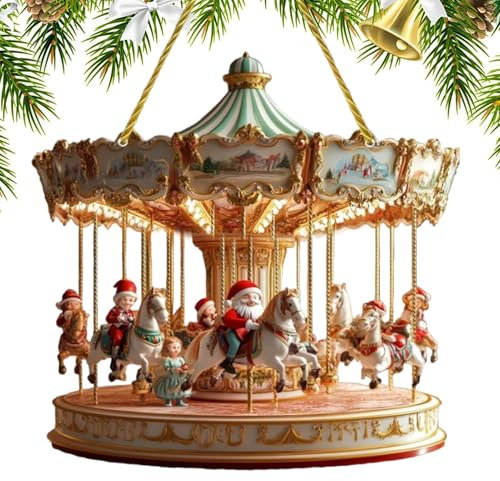 Decorazione natalizia a forma di giostra, creativa 2D in acrilico, da appendere alla finestra, carosello di Babbo Natale, decorazione natalizia con Babbo Natale, acchiappasole per la decorazione della