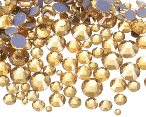 sourcing map 1450 Pcs Hotfix Rhinestones Flatback Crystal Glass Gems with Clear Bag Nail Art Kit for Crafts Clothes DIY Decoration 5 Sizes (SS6-SS30 Set,Pale Yellow)
