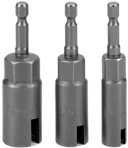 QWORK® 3PCS Nut Driver Tool Set, Power Wing Nut Driver Set, CR-V Steel 1/4 Inch Hex Shank, 10mm,12mm,16mm