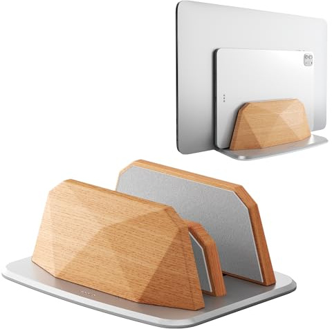 AFOOYO Vertikaler Laptop-Ständer – Doppelschlitze, verstellbarer Laptophalter aus Holz, Desktop-Dock, kompatibel mit allen MacBook, Surface, Chromebook, Dell und mehr (Buchenholz)