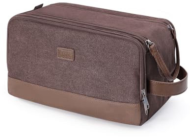 WANDF Kulturtasche für Herren, Reise-Kulturbeutel, Kosmetiktasche mit Segeltuch und PU Leder, Wasserabweisende Rasiertasche für Reisezubehör(Braun, Patent angemeldet)