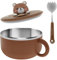 BAODBF Bol à nouilles instantanées de 1200 ml avec couvercle et cuillère, bol à ramen, anti-fuite, marron