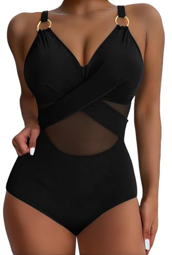 Bikini Damen Bauchweg, Einteiliger Badeanzug, Sexy Schwimmanzug Einteiler Swimming Suits Women V-Ausschnitt Bademode, Shape Sportlich Monokini Klassiker Triangel Onesie Push Up Strandbikini Badeanzüge