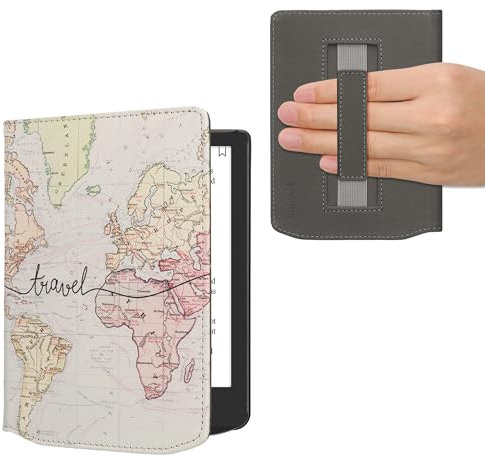 kwmobile Étui Compatible avec Pocketbook Verse/Pro/Color/Vivlio Light/Light HD Coque - Étui à Rabat magnétique Tablette eReader Similicuir avec Sangle - Noir-Multicolore