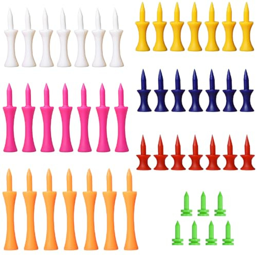 XENQITO 49 Stück Golf Tees Kunststoff, 7 Größen, 25mm,31mm,37mm,43mm,51mm,59mm,70mm, Golf-Tees aus Kunststoff, Castle Golf-Tees, Langlebig Abstufung Castle Tee, Premium Langlebig Abstufung Castle Tee