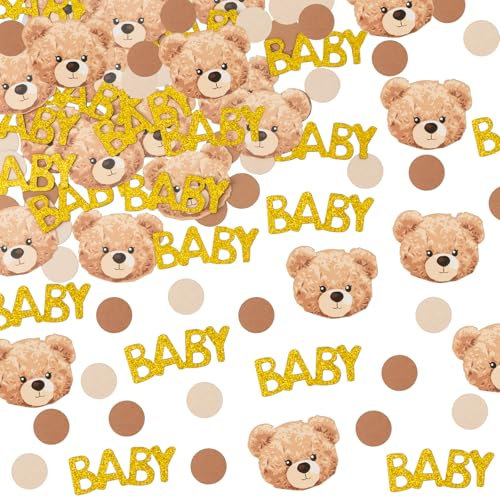 ​​100PCS Confettis Baby Shower - Décoration Table Ourson, Baptême, Naissance, Anniversaire Bébé - Motif Ours en Peluche, Lettres Dorées & Pois - Fête Garçon/Fille​