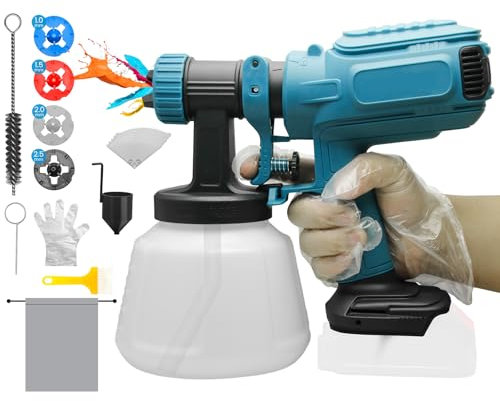 600W HVLP Paint Sprayer for Makita LXT 18V Battery, 1200ML 4-Nozzle Electric Spray Paint Gun, Cordless Paint Sprayer for Fences, Walls, Decks, Wood, Rusty Metal Painting (Without Battery)