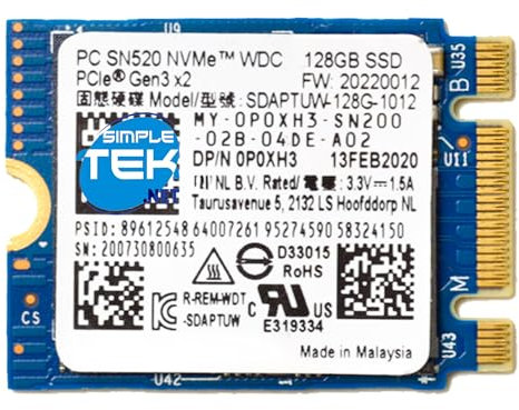 SIMPLETEK - Hochleistungsfähige interne M.2 2230 128GB NVMe PCIe 3.0 x2 SSD für Laptops und kompakte Geräte (Generalüberholt)