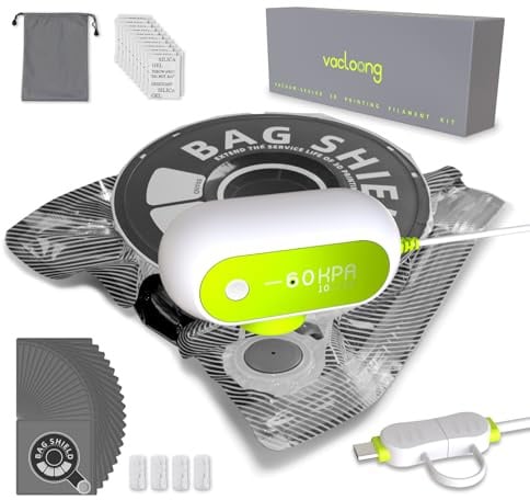 Vacloong Vacuum-Sealed 3D Printing Filament Kit, 20 Packs Lightproof Storage Bags with Vacuum Pump, Moisture-Proof Bags, Sorting & Storage of PA/DP/PC/PLA/ABS/TPU/ASA/PETG with Desiccant