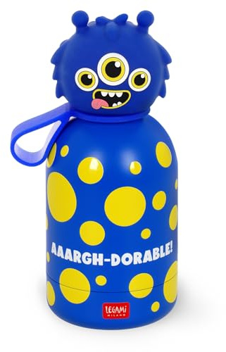 Legami - Hot&Cold BFF Kinder-Wasserflasche, Monster-Motiv, doppellagig aus 18/8 Edelstahl mit luftdichtem Verschluss, hält 12 h heiß und 24 h kalt, Fassungsvermögen 310 ml