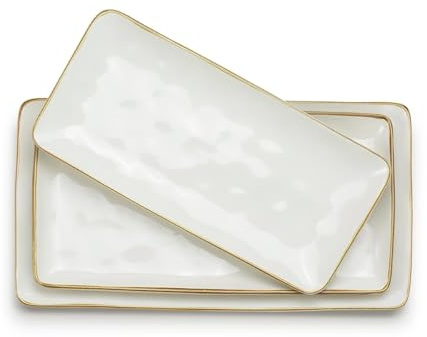 Richmount Ocean Serving Platter, Oval 15.67/14.1/12.6 inch Serving Dishes for Entertaining, Microwave Dishwasher Safe, Stoneware Serving Trays for Party, Turkey, Cheese, Beige