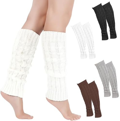 SORAYUXI Stulpen Damen,4 Paare Stricken Stulpensocken,Beinwärmer Warm und Bequem Langer Beinwärmer Crochet Stricken Stulpen für Ballett, Tanz