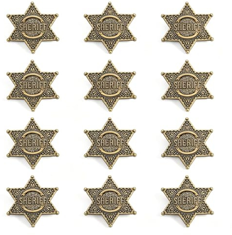 UNICRAFTALE 12 Stück Sheriffstern Polizei Sterne Anstecknadel Metallstern Western Abzeichen Broschen Old West Prop Western Cop Schulkarneval Preise Für Erwachsene Partys