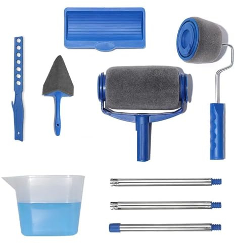 Rudfovn 9 Pcs Professional Paint Roller Set, Non Drip Paint Rollers and Trays Sets for Walls, Ceilings & Decking