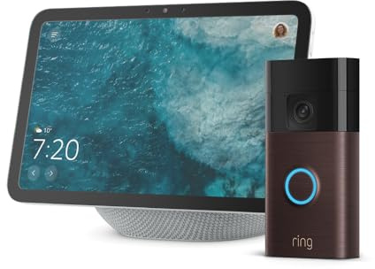 Amazon Echo Show 8 (ultimo modello), Bianco ghiaccio + Ring videocitofono a batteria (Battery Video Doorbell) (2024), Bronzo Veneziano
