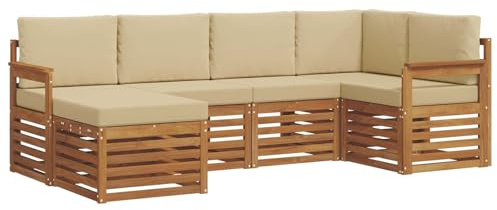 vidaXL Sofagarnituren 6 pcs Natur und Beige Massivholz Akazie, Gartenlounge, modernes Outdoor-Sofa, strapazierfähige Möbel, Terassenkomfort-Set