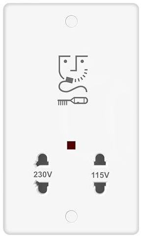 EVOGES Vector Dual Voltage Shaver Socket 115V/230V, White, Bathroom Shaver Outlet with Isolation Transformer, Screw Caps Included