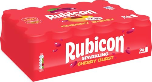 Rubicon Cherry Burst Sparkling Fruit Soft Drink, 24 Pack, 330ml Cans | Juicy cherry-flavoured soft drink made with real fruit juice for a bold berry taste.