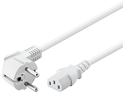 Goobay 95140 Kaltgerätekabel 2m / C13 Kaltgerätebuchse & 90 Grad Schutzkontaktstecker Winkelstecker / Universelles PC Monitor PC Stromkabel C13 Netzkabel / Weiß / 2 m