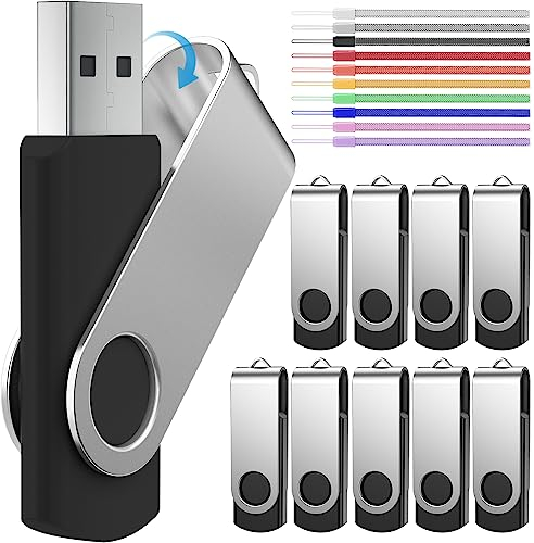 FEBNISCTE USB Stick 512MB 10 Stück USB Flash Laufwerke Einklappbarer Speicherstick 512 MB Schwarz Kleine Kapazität Memory Stick Metall Pendrive Datenspeicher für Weihnachtskalender Gebaut
