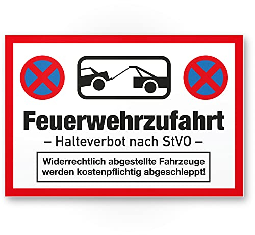 Komma Security Feuerwehrzufahrt Schild 30 x 20 cm Hinweisschild Feuerwehreinfahrt - Halteverbot nach StVO Warnhinweis - Halteverbot Parkverbot parken verboten