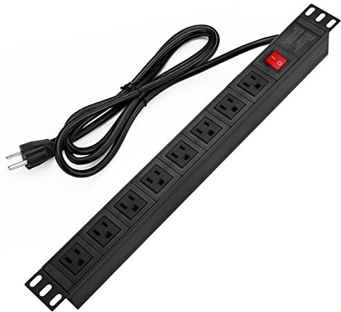 KLHY 8 Outlet Rack-Mount PDU ， Aluminum Alloy Surge Protector Power Strip，1U/15A/125V, 6 Feet Power Cord,Power Distribution Unit …