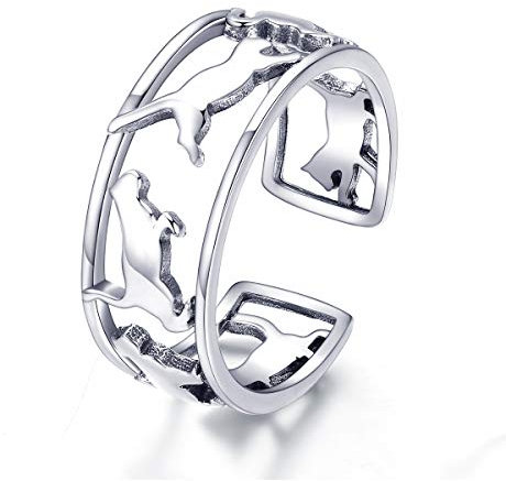 NEWL Fingerring aus 925er-Sterlingsilber, spielende Katze, Cocktail-Fingerring für Frauen, glückliche Katze, Tierring, Schmuck, Geschenk