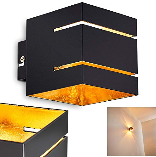 Wandlampe Varco aus Metall in Schwarz/Gold mit Schlitzen, moderne Wandleuchte mit Lichteffekt, 1 x G9-Fassung, Cube/Innenwandleuchte mit Up & Down-Effekt, ohne Leuchtmittel
