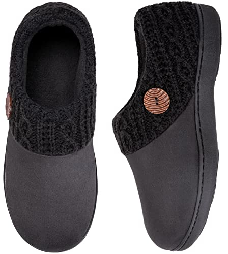 EverFoams Women's Microsuede Slippers Warm Comfy Memory Foam Indoor House Shoes with Knit Collar 7/8 UK Black