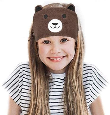 Laelr Kids Headband Headphones Soft Fleece Wireless Bluetooth Headband Headset with Built-in Microphone Voice Prompt Hi-Fi Stereo Super Bass Music Sleep Eye Mask for Travel and Sleeping(brown)