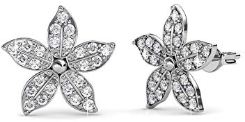 Set Anhänger und Ohrstecker Sparkling Fower - Blüte | 925 Sterling Silber | Vergoldet mit 18K Weißgold | Mit funkelnden Swarovski Steinen | Kette 40 + 5 cm