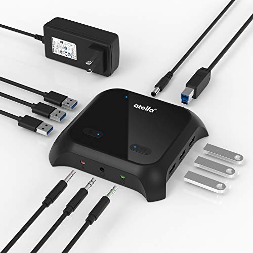 Atolla USB 3.0 Hub with Headphone Stand, Powered with 3 USB 3.0 Ports and 3 Charging Ports, 3.5mm AUX with On/Off Switches, 12V/2.5A Power Adapter