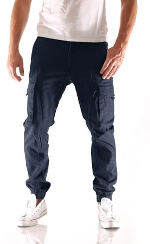 JACK & JONES Men Pants Cargo Jogger Trousers Paul Flake AKM 542 Twill Stretch, Couleurs:Bleu-Marine, Taille de Pantalon:33W / 30L