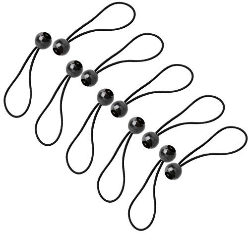 10Pcs Tarpaulin Bungees Balls Black Bungees Cord with Ball Bungee Toggle Ties Gazebo Tie Strap Tent Toggles Flag Bungees Tent Elasticated Tarp Ties Bungee Straps for Marquee Holder Pole Camping Canopy