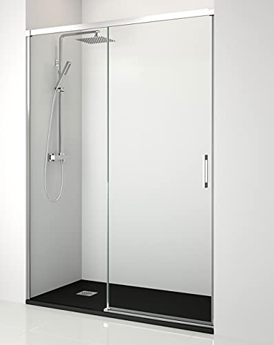 Mampara de Ducha Frontal Corredera 1 puerta Corredera + 1 fijo | Transparente | Vidrio Templado 6mm Antical | 195cm Altura | Perfilería Cromo Brillo | 140cm (Adaptable 134-139cm)