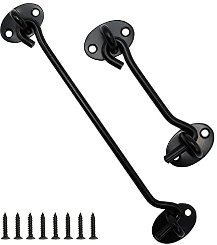 2 Pezzi Gancio Finestra,Gancio per Cabina in Acciaio Inossidabile Nero,Serratura a Gancio per Cancello,con Viti di Montaggio per Cancello Del Capannone o Porta Del Garage(10cm+20cm)