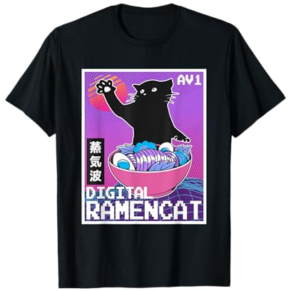 Digital Ramencat 90s Synthwave Vaporwave Ästhetische Katze Ramen T-Shirt