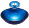 HomeLava Rund Glas Waschbecken Aufsatz Waschschale Aufsatzwaschbecken Handwaschbecken mit Wasserfall Armatur Set, Blau