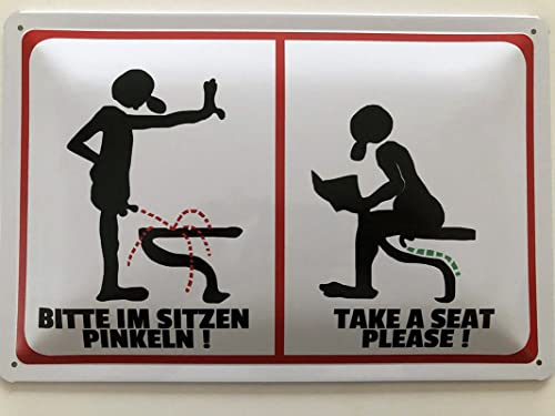 Metall Schild 20x30cm Bitte im Sitzen pinkeln Spruch Sprüche Blechschild