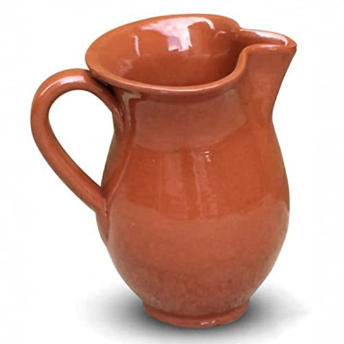 Tradineur - Jarra de barro gallega clásica para servir vino, cerveza, recipiente tradicional con asa y pico vertedor, cafetería, bar, hogar (2 litros - 23,3 cm)