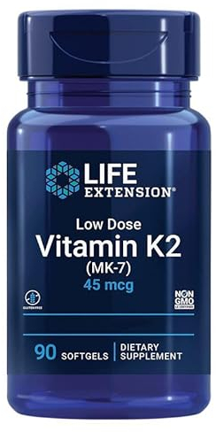 Life Extension, Vitamina K2 a Basso Dosaggio, con Trans-MK-7, 45mcg, 90 Capsule molli, Testate in Laboratorio, Senza Glutine, Senza Soia, Non OGM