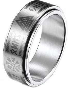 Mesnt Verlobungsring Herren, Keltische Rune Fidget Spinner Ring Schwarz/Gold/Silber Größe