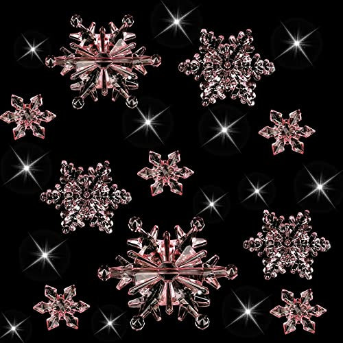 HERZWILD Decorazioni per albero di Natale con fiocchi di neve, 35 pezzi – cristallo acrilico trasparente fiocchi di neve decorazione albero di Natale (rosa)