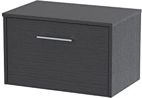 Hudson Reed JNU2222W Juno Modern Bathroom Wall Hung Single Drawer Vanity with Colour Coordinating Worktop, 600mm, Woodgrain Graphite Grey