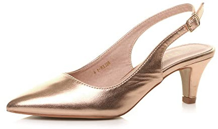AJVANI Womens Ladies Low Heel 50s Slingback Buckle Pointed Open Back Shoes Size 5 38 Rose Gold