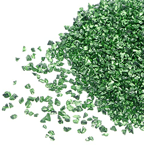 sourcing map 20g Crushed Glass Chips 1-3mm unregelmäßig metallisch Glitzerglas Rasengrün