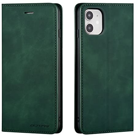 QLTYPRI Case for iPhone 11, Premium PU Leather Cover TPU Bumper with Card Holder Kickstand Hidden Magnetic Adsorption Shockproof Flip Wallet Case for iPhone 11 (6.1 inch) - Green