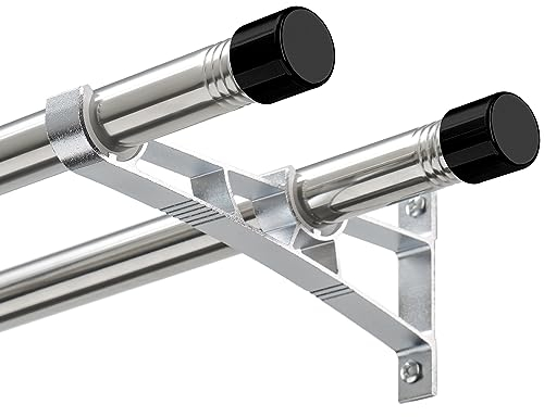 HARRMS 2 läufig Gardinenstange Ausziehbar, Gardinenstangen Silber 76-222cm, Vorhangstange Edelstahl Wandmontage, Scheibengardinenstange für Verdunklungsvorhänge Outdoorvorhänge