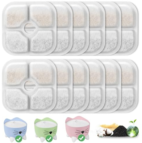 Filtre Fontaine Eau Chat, OrdasPet 12 pièces filtres pour Fontaine à Eau Chat, Filtre de Remplacement avec Résine et Charbon Actif pour Fontaine 2,5 L pour Chat (Modèle 43717,473722)